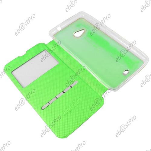 Ebeststar ® Housse Pochette Protection Coque Etui Type S-View Pour Microsoft Lumia 535, Couleur Vert + Film Protection D'écran