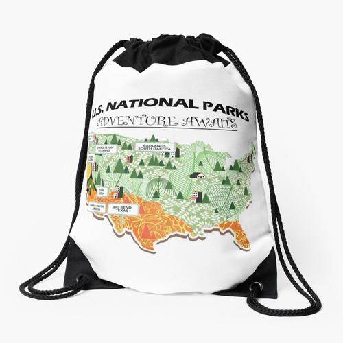 Sac à dos 62 Parcs Nationaux Carte Cadeaux US Park Vintage Camping Randonnée Sac à cordon pour le sport cadeau