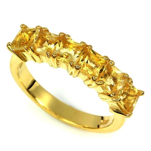 Bague Citrine . Argent 925 + Plaqué Or Jaune 14 K