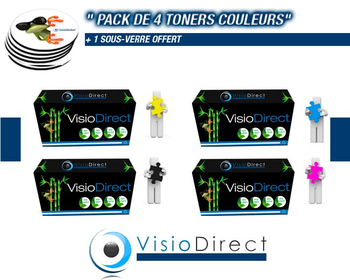 Pack de quatre toner cartouches d'encre CB400A Noir, CB401A Cyan CB402A Jaune et CB403AA Magenta 7500 pages générique pour imprimante HP Color Laserjet 4700DN Certifié ISO 9001 ISO 14001 + Sous verre offert - Visiodirect -