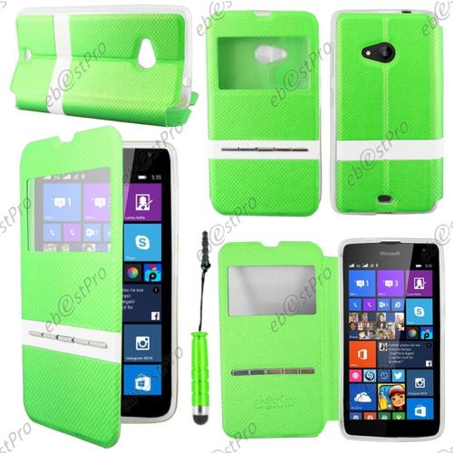 Ebeststar ® Housse Coque Etui Smart View Cover Type S-View Portefeuille Livre Pour Microsoft Lumia 535, Couleur Vert + Mini Stylet + Film Protection D'écran