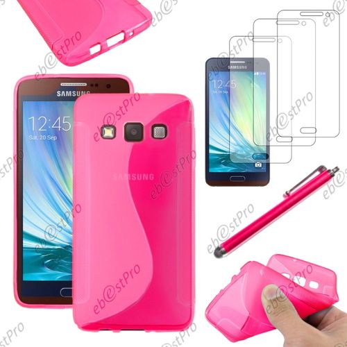 Ebeststar ® Housse Etui Coque Silicone Gel Motif S-Line Protection Souple Pour Samsung Galaxy A3 Sm-A300f, Couleur Rose + Stylet 3 Film