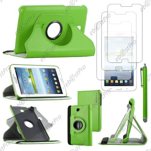 Ebeststar ® Housse Coque Etui Pu Cuir Rotatif Avec Support À Rotation 360° Pour Samsung Galaxy Tab 3 7.0 Sm-T210, Gt-P3210 P3200, Couleur Vert + Stylet 3 Film