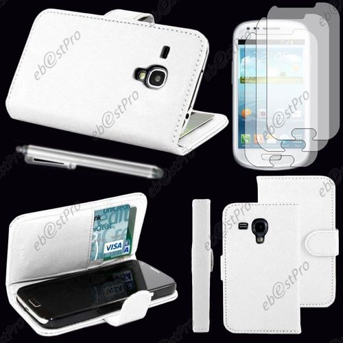 Ebeststar ® Housse Coque Etui Portefeuille Folio Book Livre Simili Cuir Pour Samsung Galaxy S3 Mini Gt-I8190, I8190n, Couleur Blanc + Stylet 3 Film