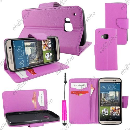 Ebeststar ® Housse Coque Etui Portefeuille Folio Book Livre Simili Cuir Pour Htc One M9, One Hima, Couleur Rose + Mini Stylet + Film Protection D'écran