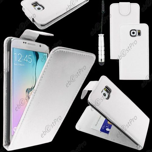 Ebeststar ® Housse Coque Etui Simili Cuir À Rabat Vertical Pour Samsung Galaxy S6 Sm-G920f, G920, Couleur Blanc + Mini Stylet + Film Protection D'écran