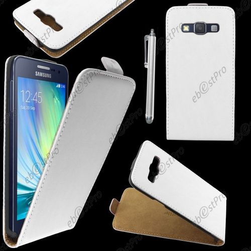 Ebeststar ® Housse Coque Etui En Pu Cuir À Rabat Ultra Fine (Slim Case) Pour Samsung Galaxy A3 Sm-A300f, Couleur Blanc + Stylet + Film Protection D'écran
