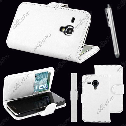 Ebeststar ® Housse Coque Etui Portefeuille Folio Book Livre Simili Cuir Pour Samsung Galaxy S3 Mini Gt-I8190, I8190n, Couleur Blanc + Stylet + Film Protection D'écran