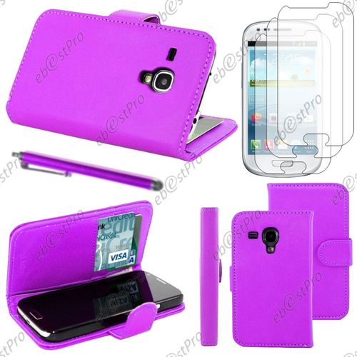 Ebeststar ® Housse Coque Etui Portefeuille Folio Book Livre Simili Cuir Pour Samsung Galaxy S3 Mini Gt-I8190, I8190n, Couleur Violet + Stylet 3 Film