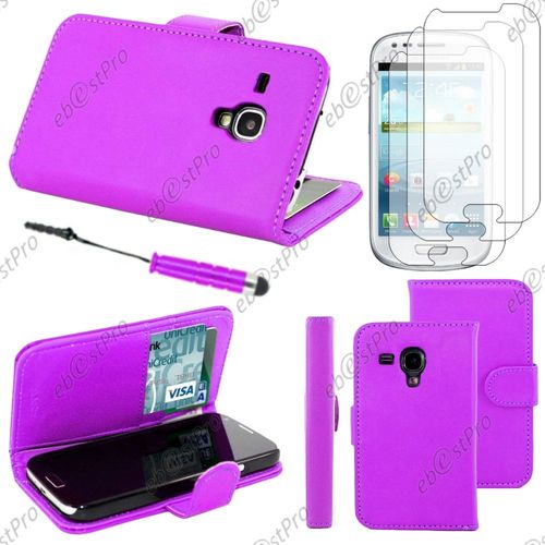 Ebeststar ® Housse Coque Etui Portefeuille Folio Book Livre Simili Cuir Pour Samsung Galaxy S3 Mini Gt-I8190, I8190n, Couleur Violet + Mini Stylet 3 Film