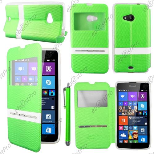 Ebeststar ® Housse Coque Etui Smart View Cover Type S-View Portefeuille Livre Pour Microsoft Lumia 535, Couleur Vert + Stylet + Film Protection D'écran