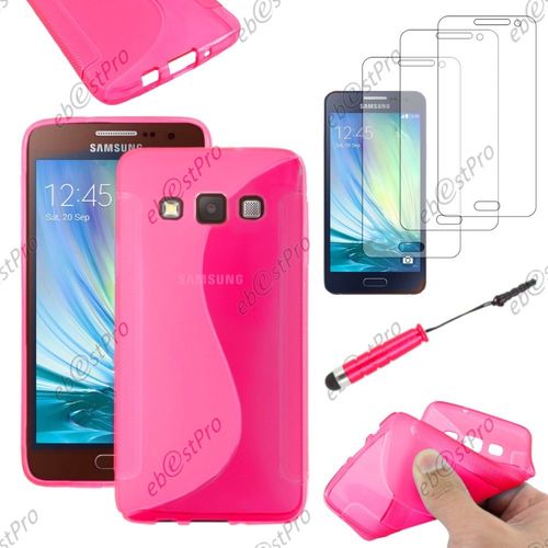 Ebeststar ® Housse Etui Coque Silicone Gel Motif S-Line Protection Souple Pour Samsung Galaxy A3 Sm-A300f, Couleur Rose + Mini Stylet 3 Film