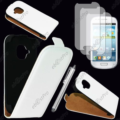 Ebeststar ® Housse Coque Etui En Pu Cuir À Rabat Ultra Fine (Slim Case) Pour Samsung Galaxy S3 Mini Gt-I8190, I8190n, Couleur Blanc + Stylet 3 Film