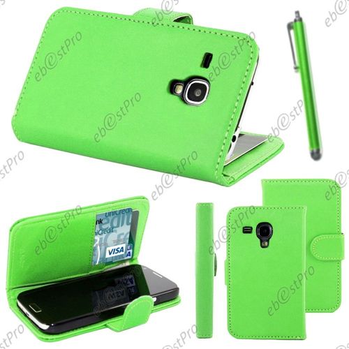 Ebeststar ® Housse Coque Etui Portefeuille Folio Book Livre Simili Cuir Pour Samsung Galaxy S3 Mini Gt-I8190, I8190n, Couleur Vert + Stylet + Film Protection D'écran