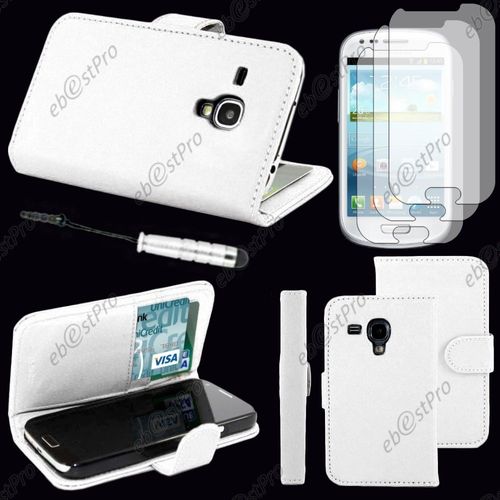 Ebeststar ® Housse Coque Etui Portefeuille Folio Book Livre Simili Cuir Pour Samsung Galaxy S3 Mini Gt-I8190, I8190n, Couleur Blanc + Mini Stylet 3 Film