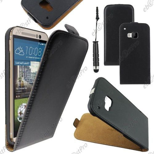 Ebeststar ® Housse Coque Etui En Pu Cuir À Rabat Ultra Fine (Slim Case) Pour Htc One M9, One Hima, Couleur Noir + Mini Stylet + Film Protection D'écran
