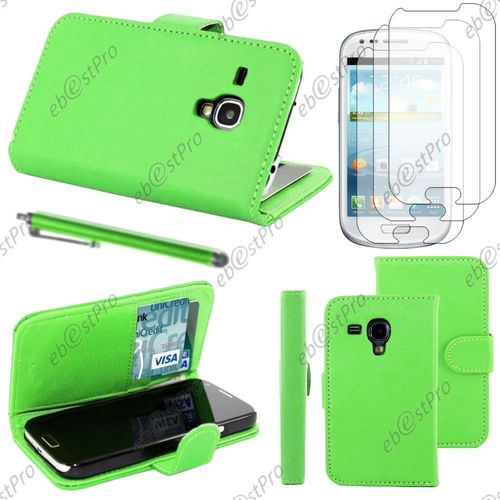 Ebeststar ® Housse Coque Etui Portefeuille Folio Book Livre Simili Cuir Pour Samsung Galaxy S3 Mini Gt-I8190, I8190n, Couleur Vert + Stylet 3 Film