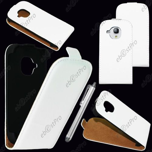 Ebeststar ® Housse Coque Etui En Pu Cuir À Rabat Ultra Fine (Slim Case) Pour Samsung Galaxy S3 Mini Gt-I8190, I8190n, Couleur Blanc + Stylet + Film Protection D'écran
