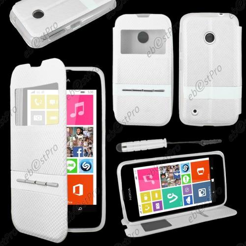 Ebeststar ® Housse Coque Etui Smart View Cover Type S-View Portefeuille Livre Pour Nokia Lumia 530, Couleur Blanc + Mini Stylet + Film Protection D'écran