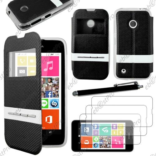 Ebeststar ® Housse Coque Etui Smart View Cover Type S-View Portefeuille Livre Pour Nokia Lumia 530, Couleur Noir + Stylet 3 Film