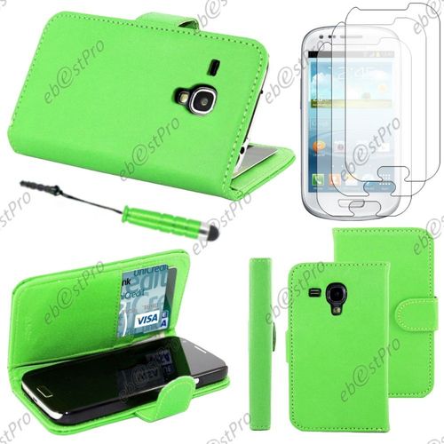 Ebeststar ® Housse Coque Etui Portefeuille Folio Book Livre Simili Cuir Pour Samsung Galaxy S3 Mini Gt-I8190, I8190n, Couleur Vert + Mini Stylet 3 Film