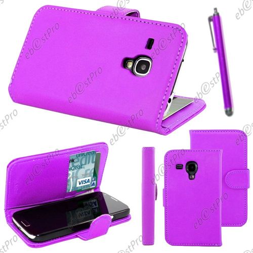 Ebeststar ® Housse Coque Etui Portefeuille Folio Book Livre Simili Cuir Pour Samsung Galaxy S3 Mini Gt-I8190, I8190n, Couleur Violet + Stylet + Film Protection D'écran