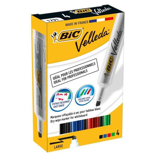 Bic Lot De 12 Etuis De 4 Feutres Tableau Blanc Effaçable À Sec 1791 Pte Biseau Large N/B/R/V
