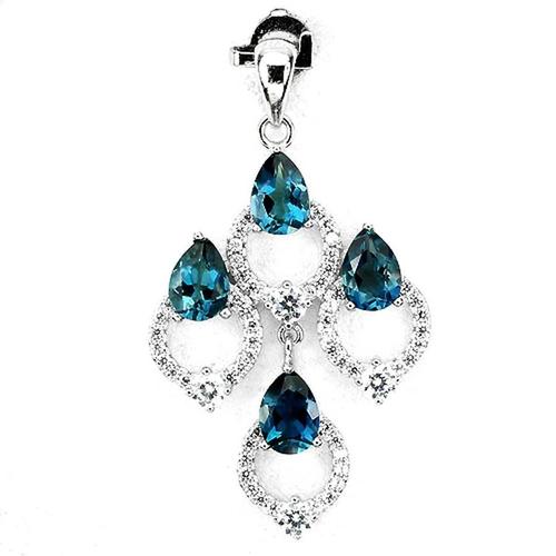 Pendentif Topaze Bleue London. Argent 925 + Chaine En Argent 925