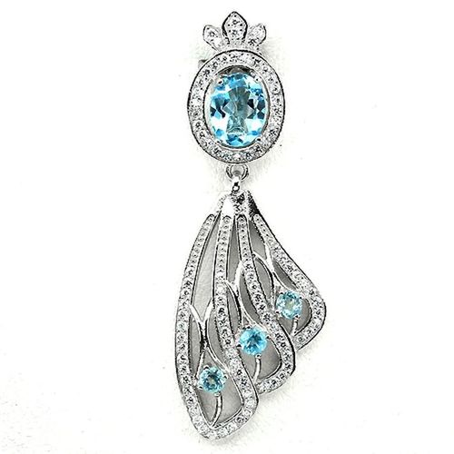 Pendentif Topaze Bleue . Argent 925 + Chaine En Argent 925