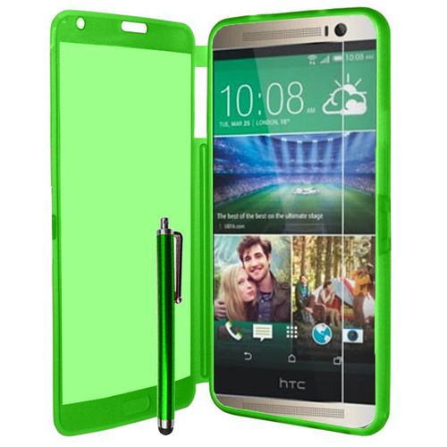 Coque Silicone Pour Htc One (M8) 5.0" Gel Livre Rabat - Vert + Stylet