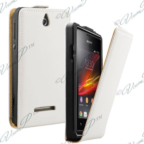 Etui Rabattable Verticale Pour Sony Xperia E 3.5" En Cuir Pu - Blanc