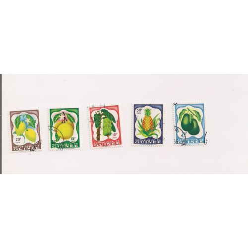 Guinée- Conakry- Lot De 5 Timbres Oblitérés Fruits Divers
