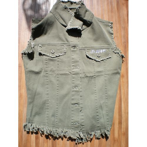 Veste Kaki Militaire Punk Grunge Sans Manches Pour Femmes M