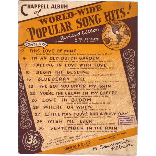 Chappell Labum Of World-Wide Popular Song Hits : This Love Of Mine / In An Old Dutch Garden / Falling In Love With Love...
