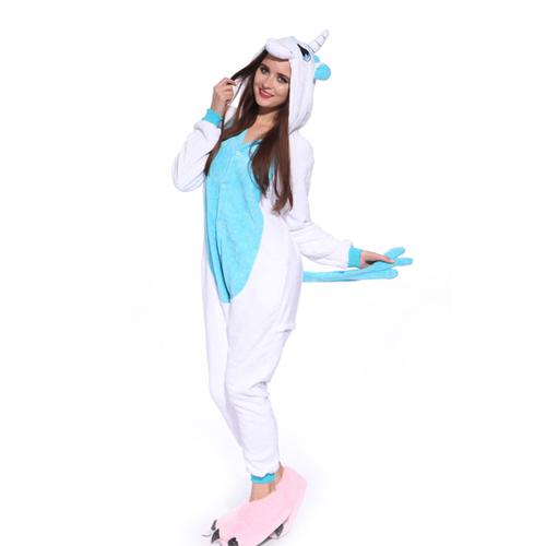 Maboobie Pyjama Combinaison Lingerie Nuit Costume De Deguisement Animal En Flanelle Pr Femme Homme Adulte Cosplay Licorne Bleu S (30-32)