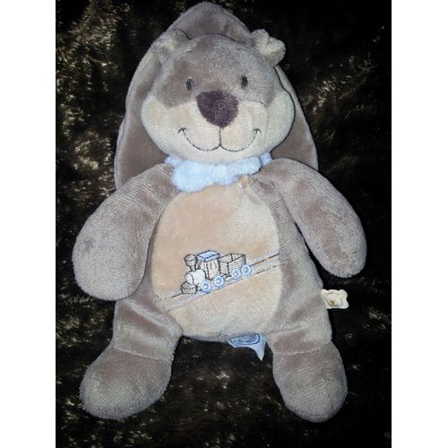 Doudou Écureuil Marron Beige Motif Train Arthur Et Léon 22 Cm Noukie's