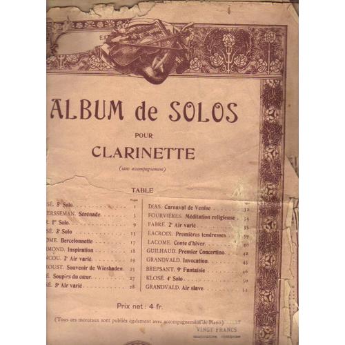 Album De Solos Pour Clarinette / Klose / Demersseman / Beer / Klose / Lacome / Garimond...