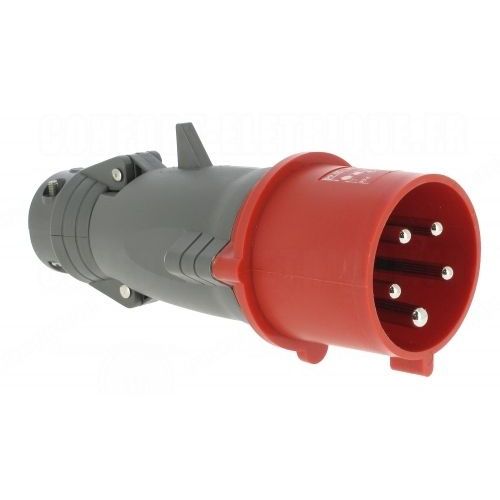 fiche droite male 32 ampères 3p+n+t ip44 rouge - legrand hypra 52944