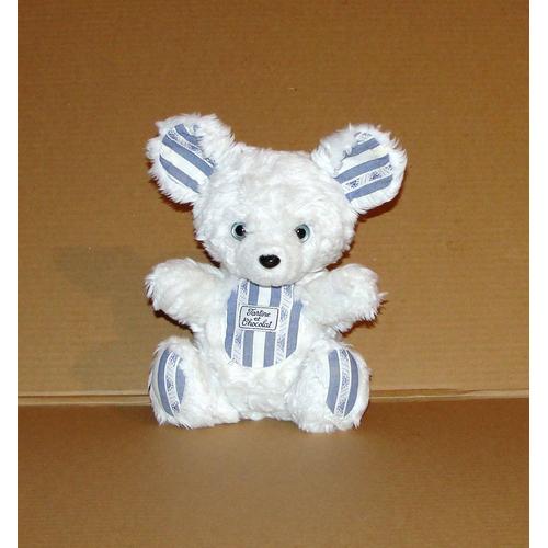 Souris Tartine Et Chocolat Peluche Souris Blanche Rayé De Bleu 23 Cm