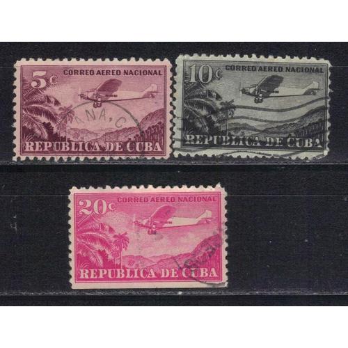 Cuba 1931 Poste Aerienne : Avions Survolant La Côte - Série De 3 Timbres Oblitérés