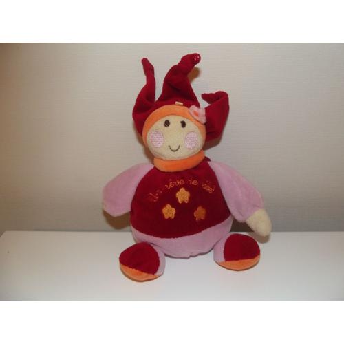 Un Reve De Bébé,Doudou Lutin Lutine Poupée Bonnet Rouge Et Corps Rouge Et Rose