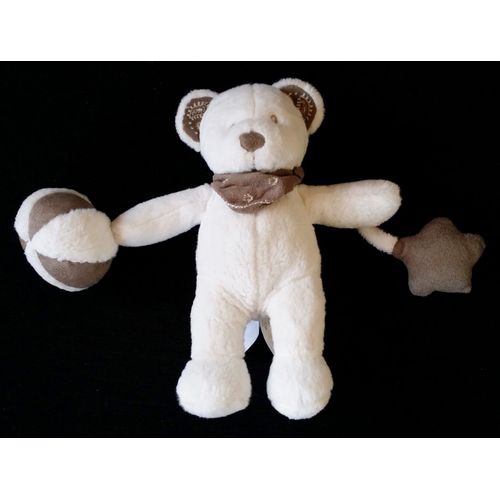Doudou Ours Blanc Marron Avec Balle Jouet Éveil Bébé Simba 
