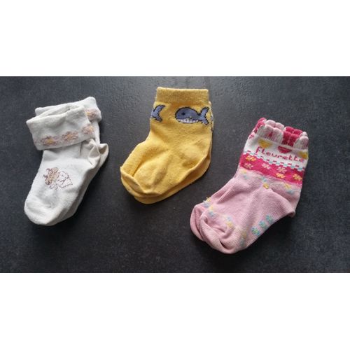 3 Paires De Chaussettes Blanche, Rose, Jaune