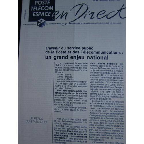 Poste Telecom Espace N°65 : Lettre D'information Du Ministère Des Postes, Des Télécommunication & De L' Espace Destinée Aux Parlementaires & Élus Locaux (8 Pages, 1989) : L'avenir Du Service Public