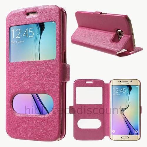 Housse Etui Coque Portefeuille View Case Samsung G925f Galaxy S6 Edge + Film Ecran - Rose V2