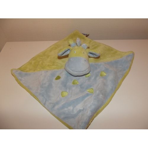 Doudou Plat Girafe Vache Mots D'enfant Bleu Vert Anis