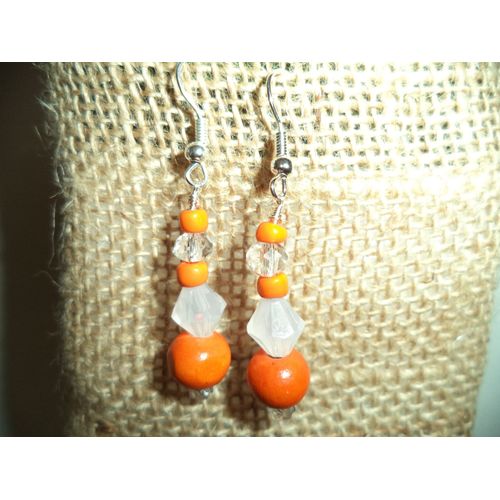 Boucles D'oreilles Orange Et Blanche Longue Neuve