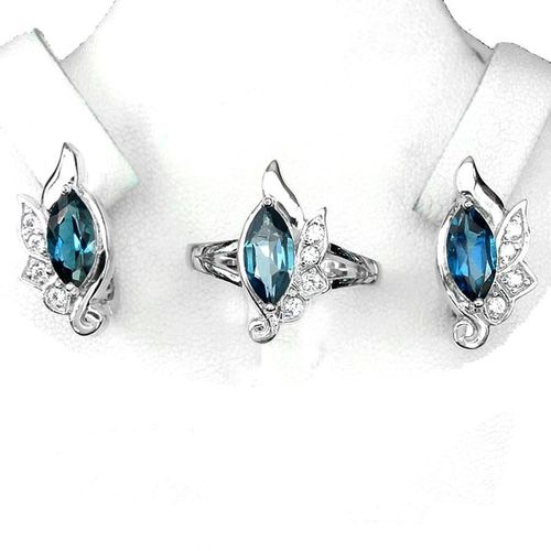 Parure Topaze Bleu London  Argent 925. Bague, Boucles D'oreille