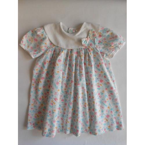 Robe Fleurs & Col Rond Blanc - 12 Mois - Made In Italy