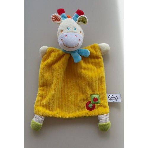 Doudou Plat Girafe Jaune Vert Et Coloré Mots D'enfants